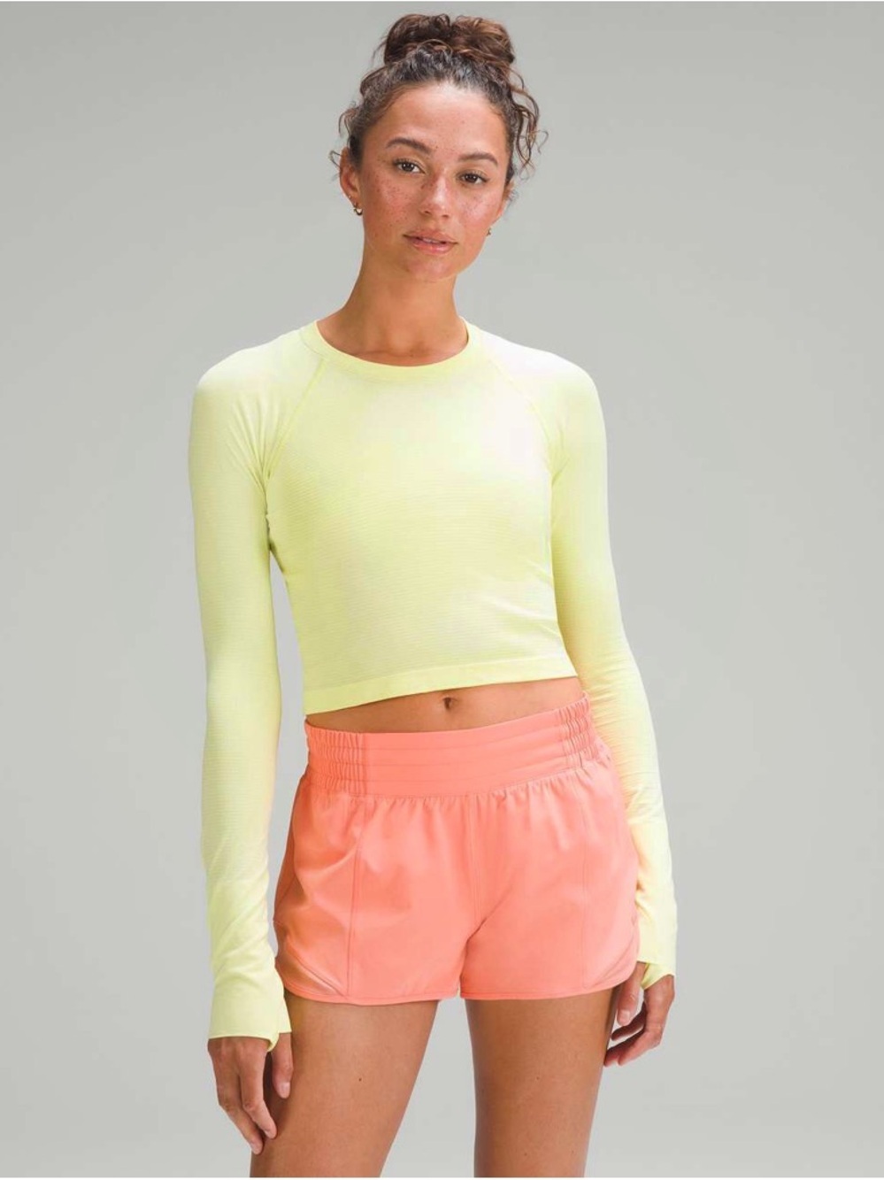 Lululemon | Swiftly Tech Cropped Long Sleeve Shirt Electric Lemon / Bone Size 4